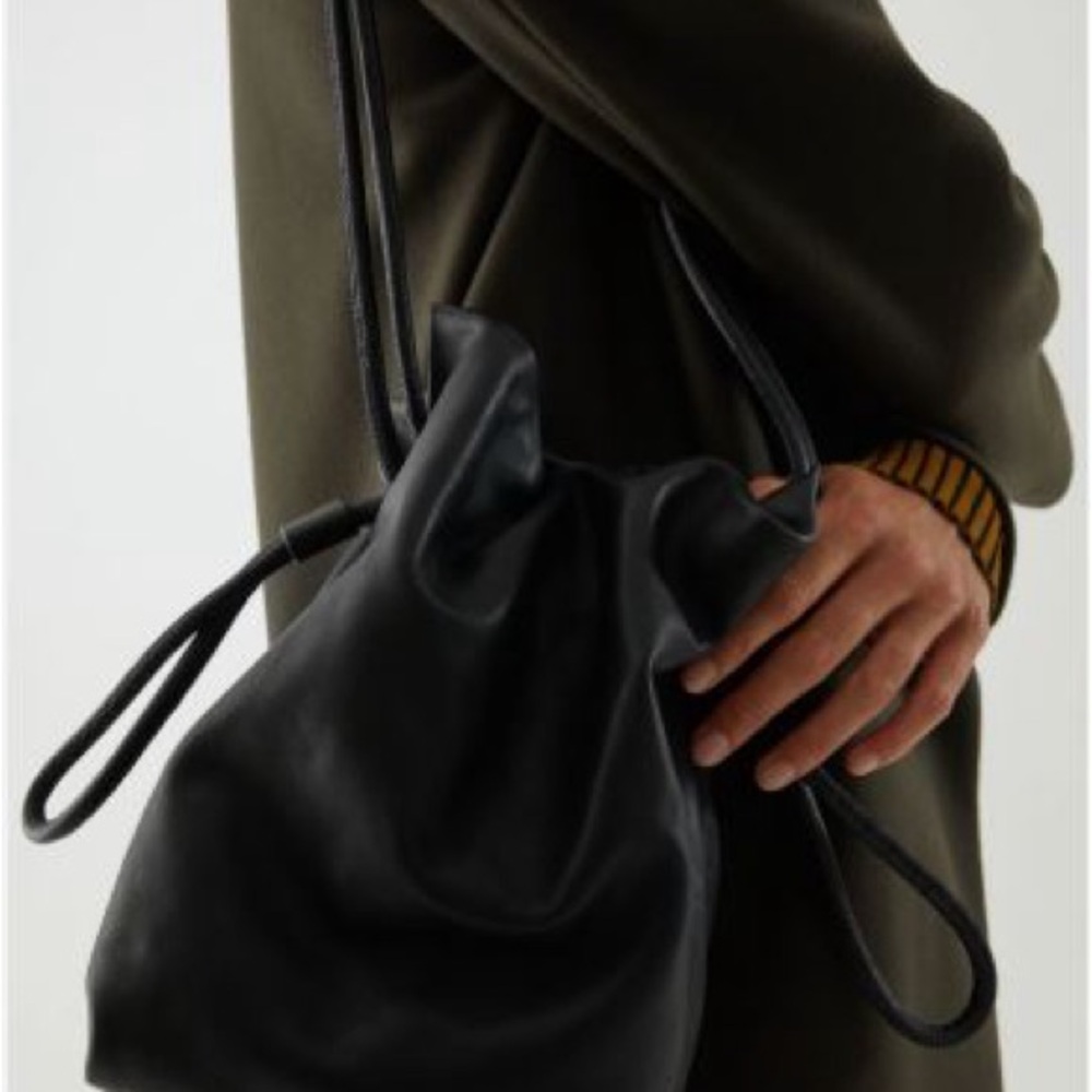 COS Drawstring Black Leather Bag
